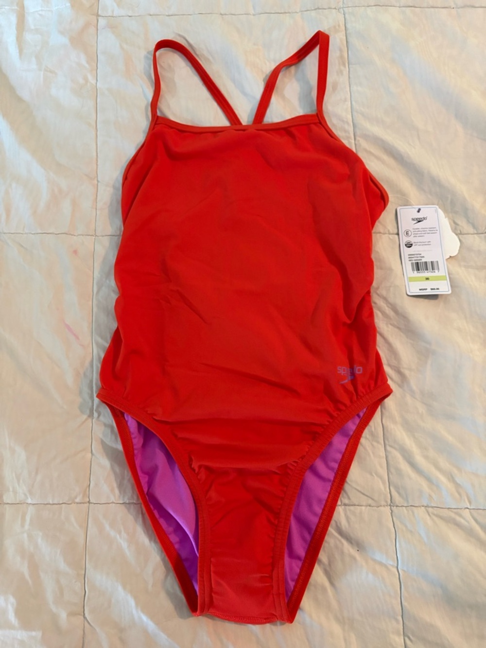 Speedo Red Girls One-Piece Swimsuit with Purple Lining